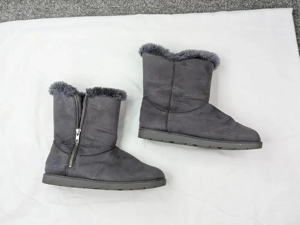 Airwalk Boots Womens Size 9 Gray Faux Suede Fur Lined Side Zip Winter Mid Calf